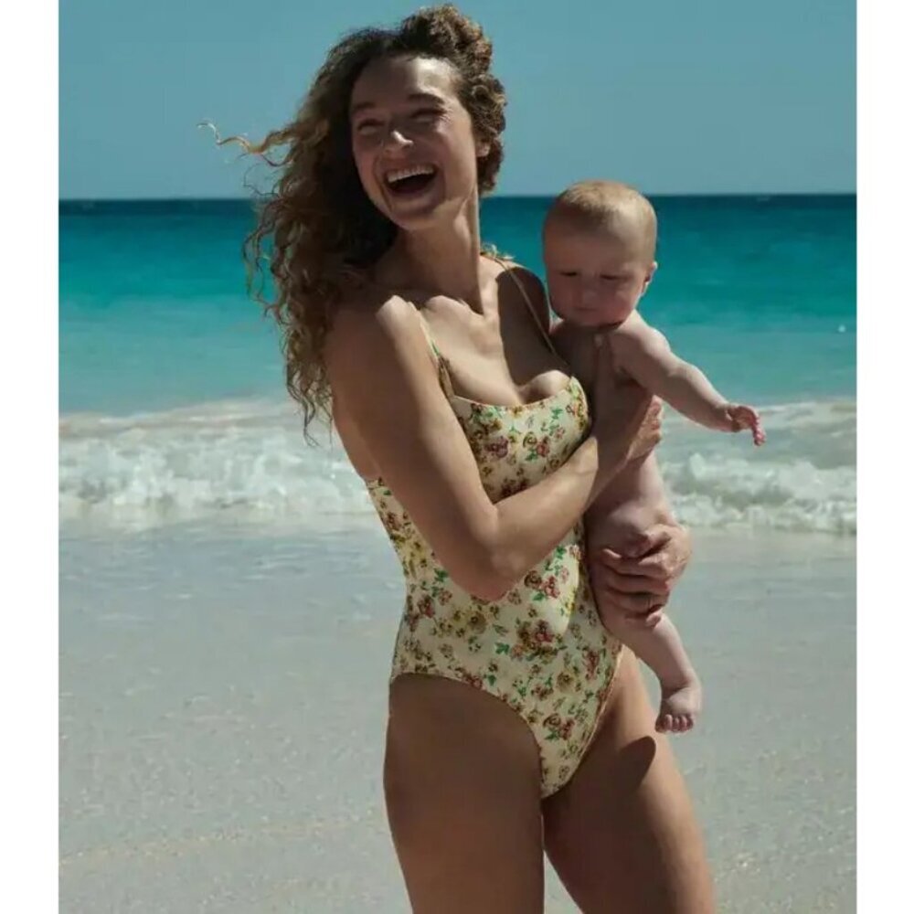 💕DÔEN💕 Marbella Maillot ~ Citron Pansy Floral XL NWT